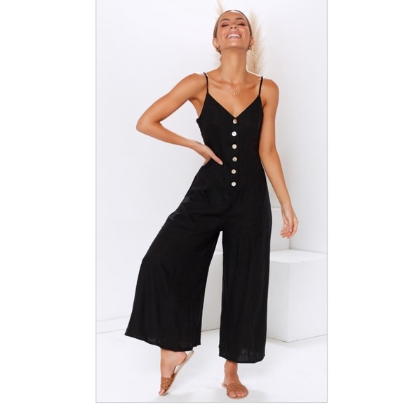 Mura Boutique Pants - HERE COMES THE SUN BLACK CROP JUMPSUIT